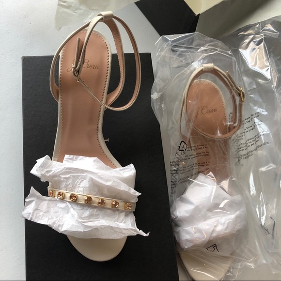 J Crew Italian Leather Crystal Ivory Heel Sandals - Picture 4 of 11